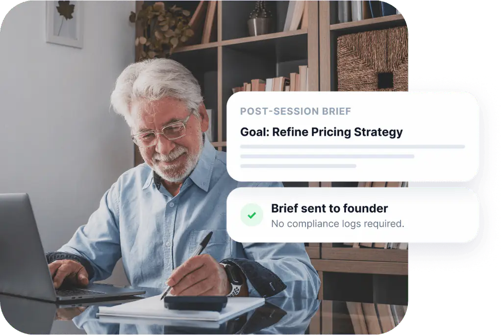 A mentor writes a short note after a session