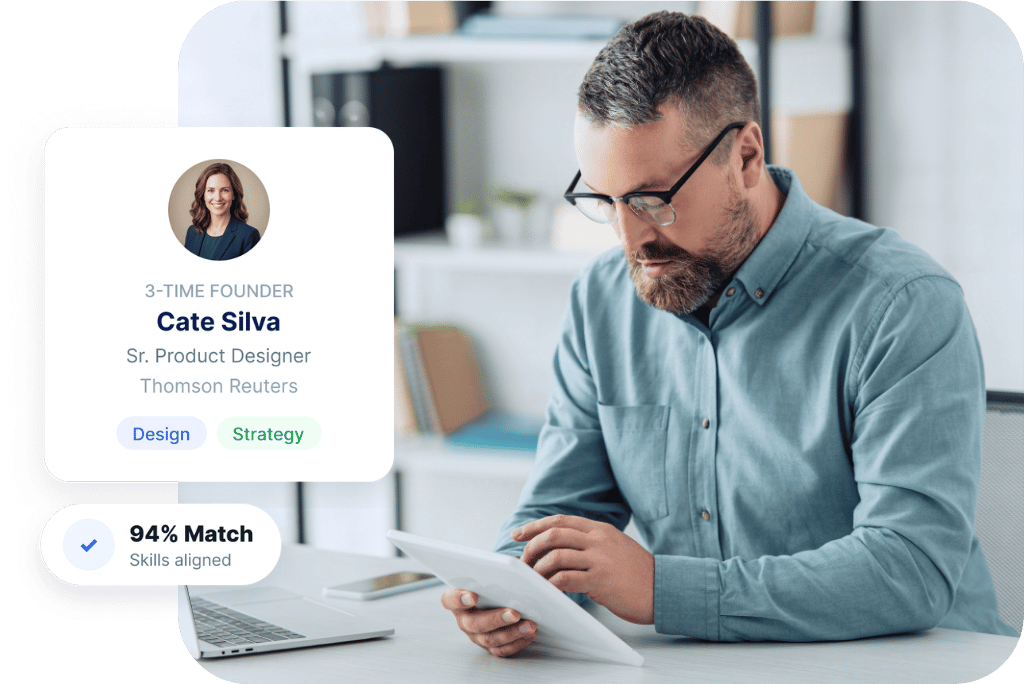 A mentor profile card shows why the mentor fits the request.